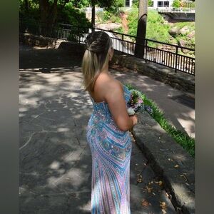 Jovani Strapless Dress in Blue and Pink